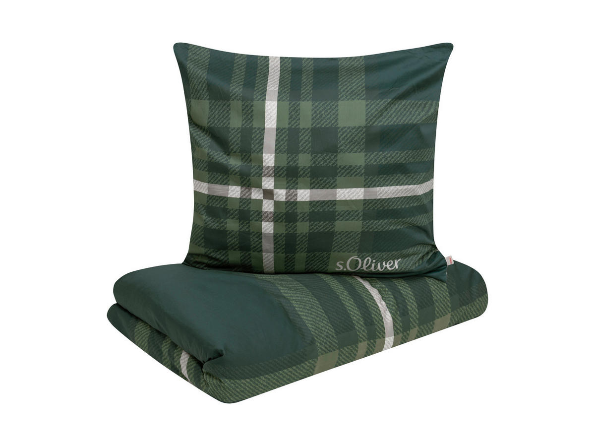 WENDEBETTWÄSCHE Makosatin 140/200 cm  - Grau/Grün, Basics, Textil (140/200cm) - S. Oliver