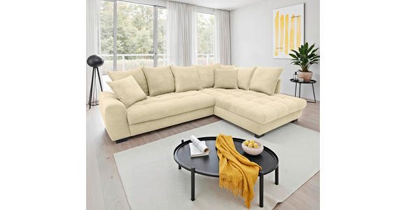 ECKSOFA Naturfarben Cord Rückenkissen, Armlehnenkissen, Bettkasten, Schlaffunktion, Rücken echt, Liegefläche im Originalstoff  - Schwarz/Naturfarben, KONVENTIONELL, Kunststoff/Textil (304/212cm) - Carryhome