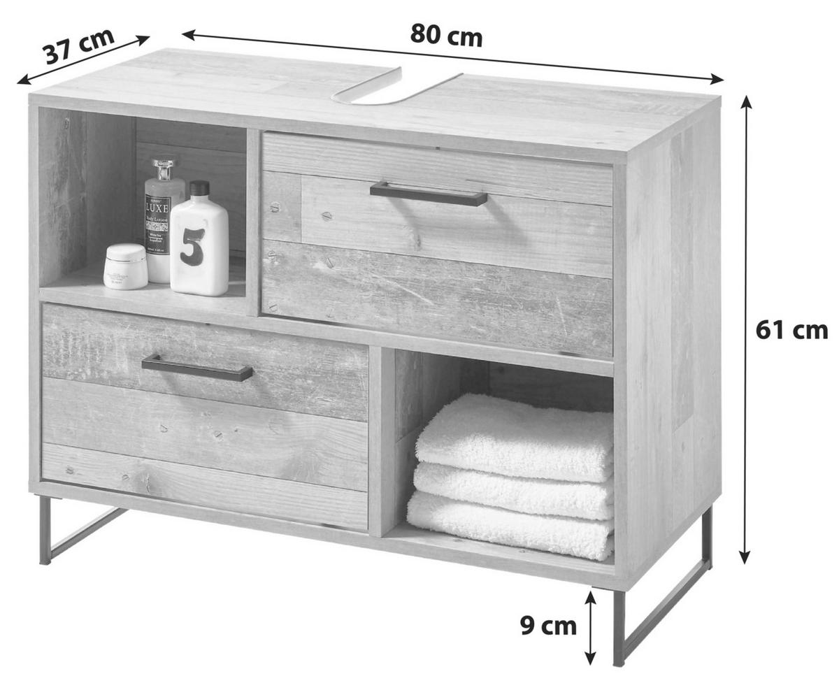 WASCHBECKENUNTERSCHRANK 80/61/37 cm  - Eichefarben/Schwarz, KONVENTIONELL, Holzwerkstoff/Kunststoff (80/61/37cm) - MID.YOU
