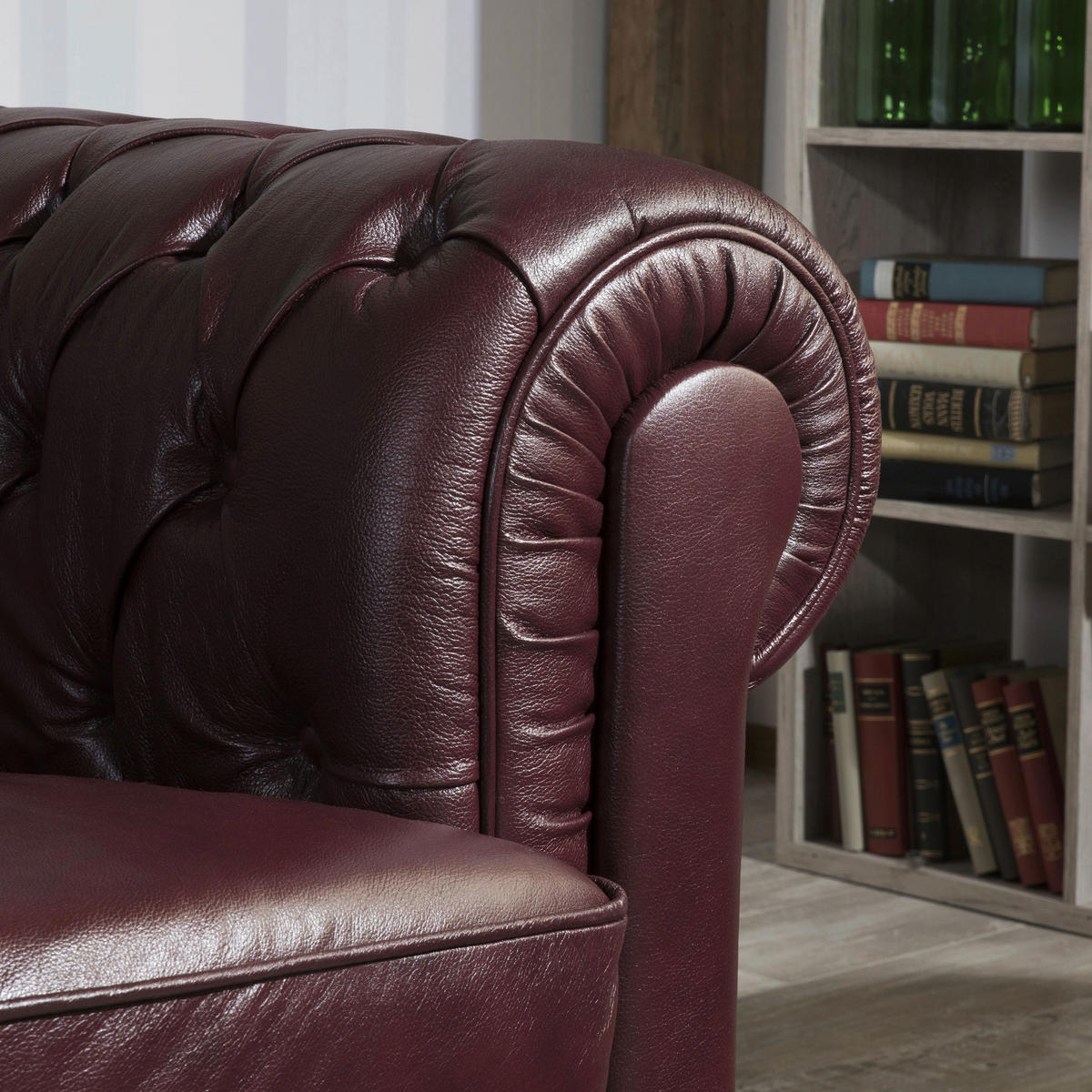 CHESTERFIELD-SITZGARNITUR in Echtleder Rot  - Rot/Nussbaumfarben, Design, Leder/Holz - Max Winzer