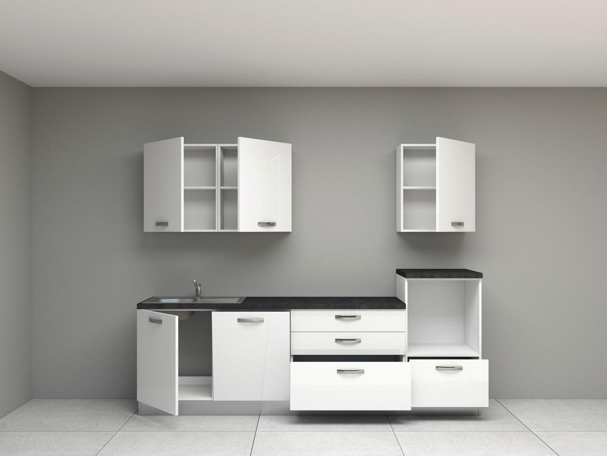 BLOK KUHINJA BEZ APARATA  bijela visoki sjaj  - bijela/tamno siva, Basics, drvni materijal/metal (270cm)