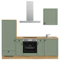 BUCĂTĂRIE FĂRĂ ELECTROCASNICE  - verde/culoare lemn stejar, Modern, metal/material pe bază de lemn (240cm) - Nobilia