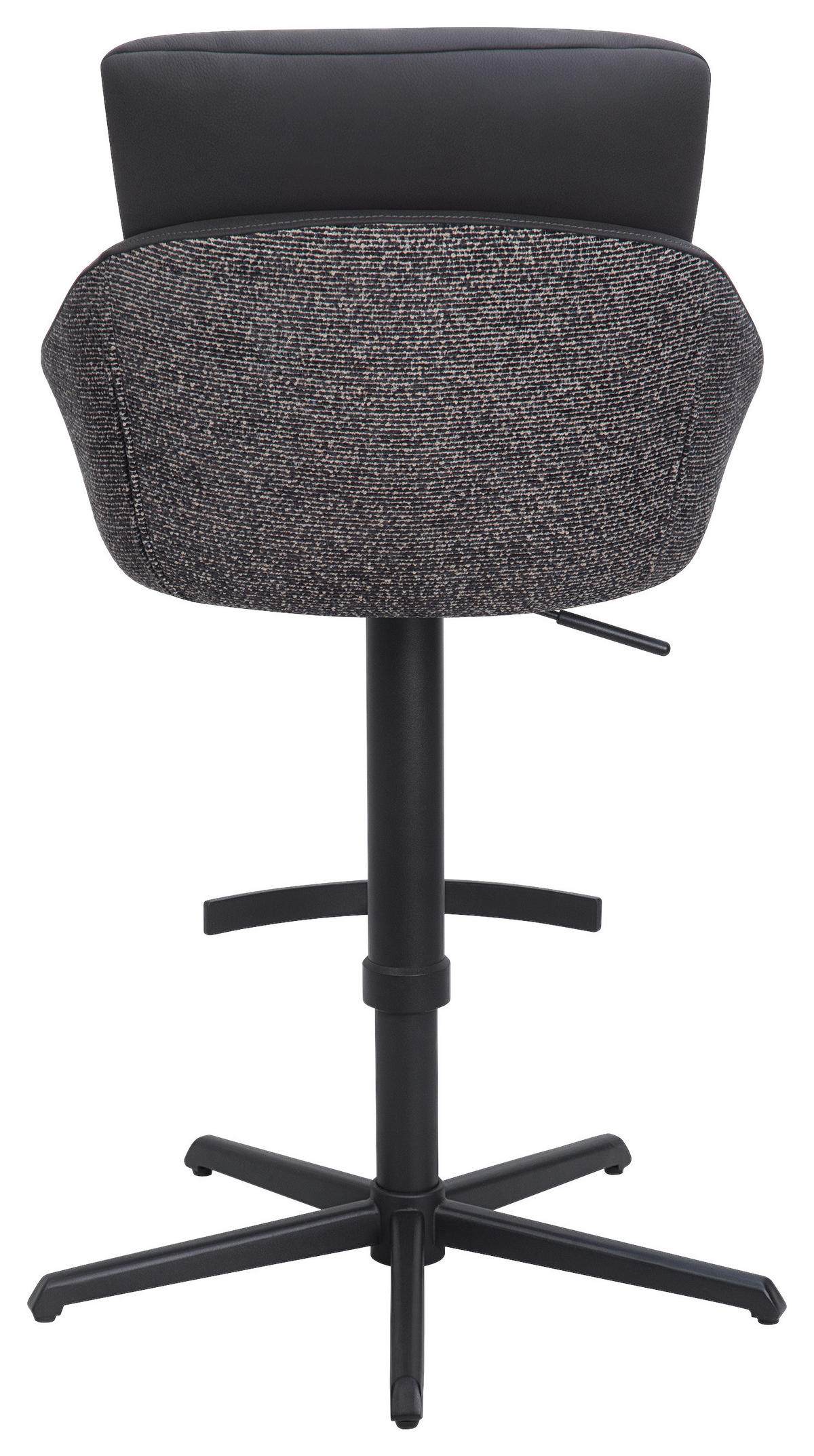 BARHOCKER Webstoff Echtleder Schwarz Stahl Sitzfläche 360° drehbar, inklusive Armlehnen, automatische Rückholfunktion  - Schwarz, Design, Leder/Textil (58/103/120/61cm) - Dieter Knoll