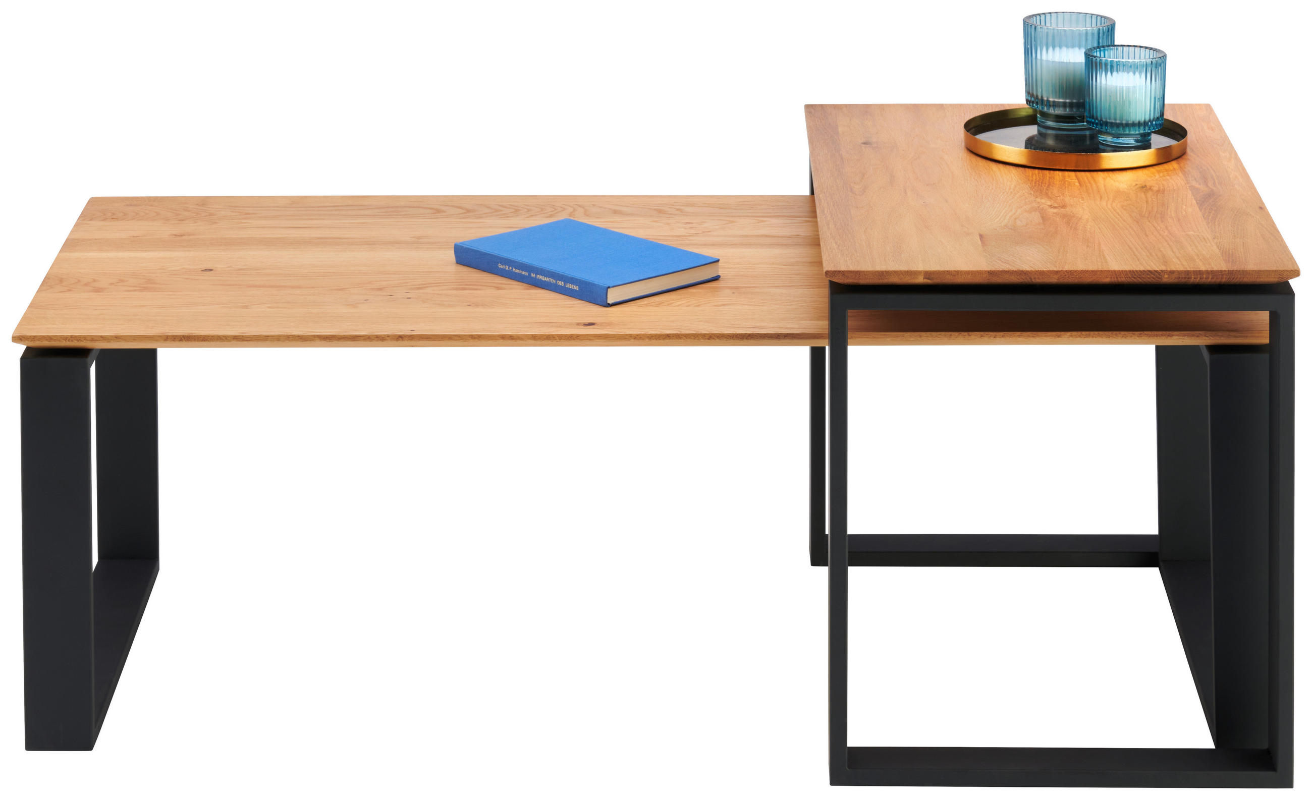 SADA KONFERENČNÍCH STOLKŮ, černá, barvy dubu, dřevo, kov, 65-110/40/40-50 cm - černá/barvy dubu, Design, kov/dřevo (65-110/40/40-50cm) - Hom`in