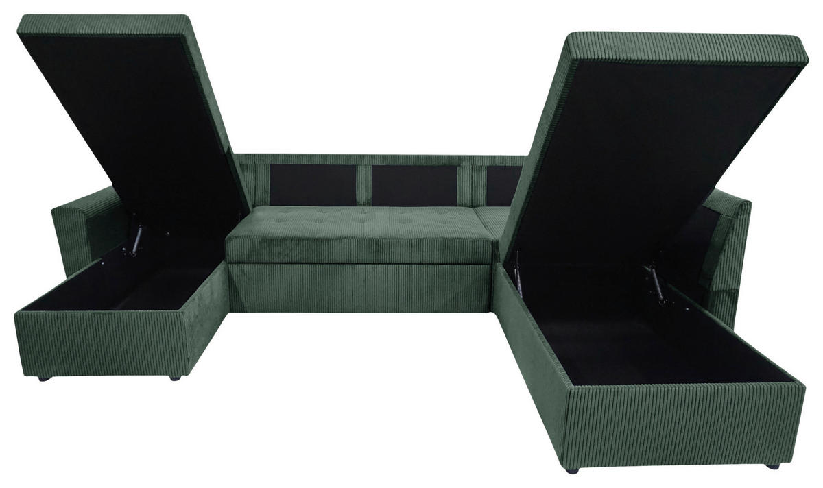 WOHNLANDSCHAFT TERMOLI Dunkelgrün Cord  - Dunkelgrün/Schwarz, Design, Kunststoff/Textil (155/297/212cm) - MID.YOU