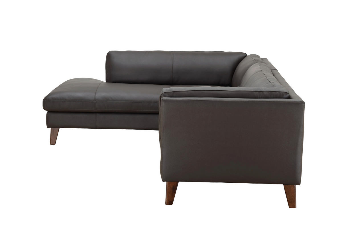 ECKSOFA SERA Braun Echtleder Lederlook  - Dunkelbraun/Braun, Design, Leder/Holz (194/235cm) - Livetastic