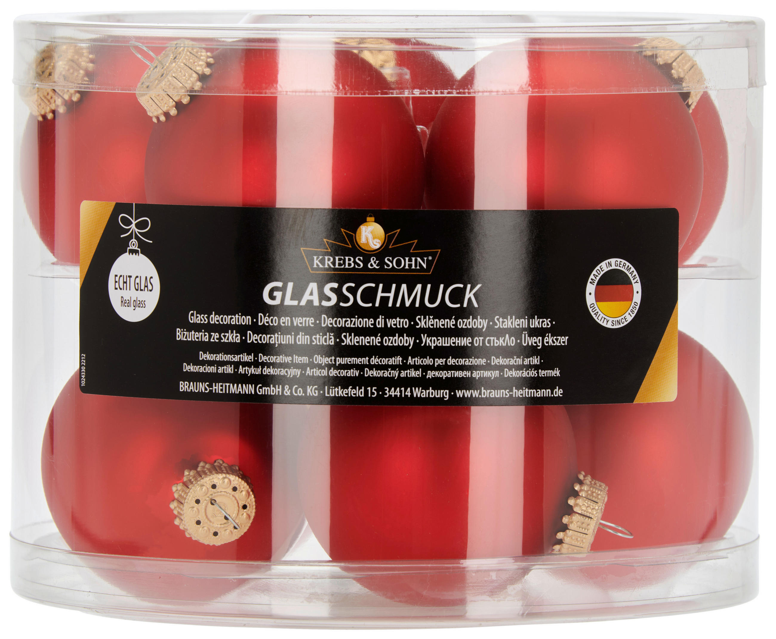 JULGRANSKULOR SET 7 cm 10 delar  - röd, Klassisk, glas (7cm)