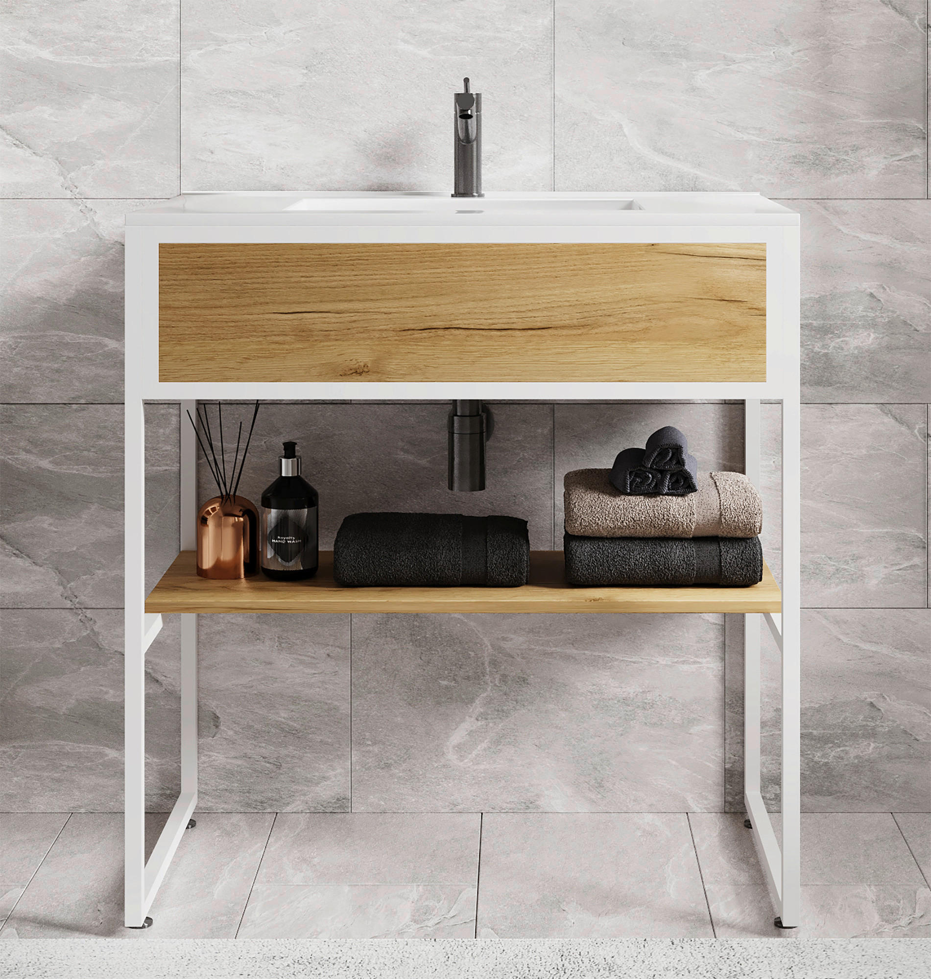 WASCHTISCHKOMBI 80 cm  - Honigeiche/Weiss, Modern, Keramik/Holzwerkstoff (80cm) - MID.YOU