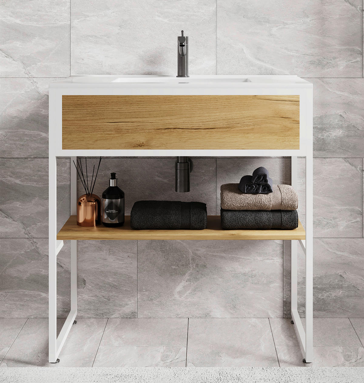WASCHTISCHKOMBI 80 cm  - Honigeiche/Weiß, MODERN, Keramik/Holzwerkstoff (80cm) - MID.YOU