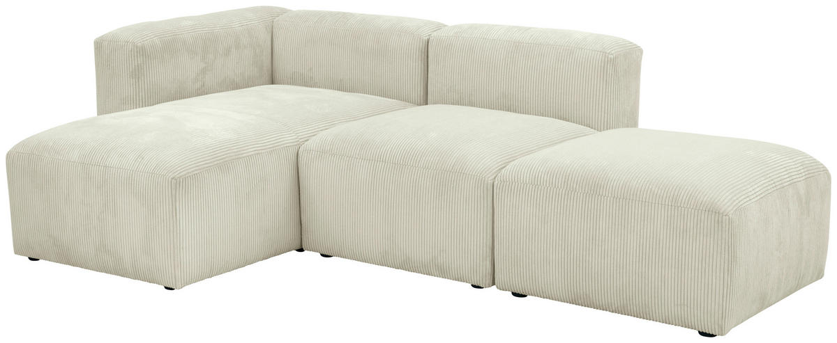 ECKSCHLAFSOFA Creme Cord  - Creme/Schwarz, Design, Kunststoff/Textil (160/250cm) - Max Winzer