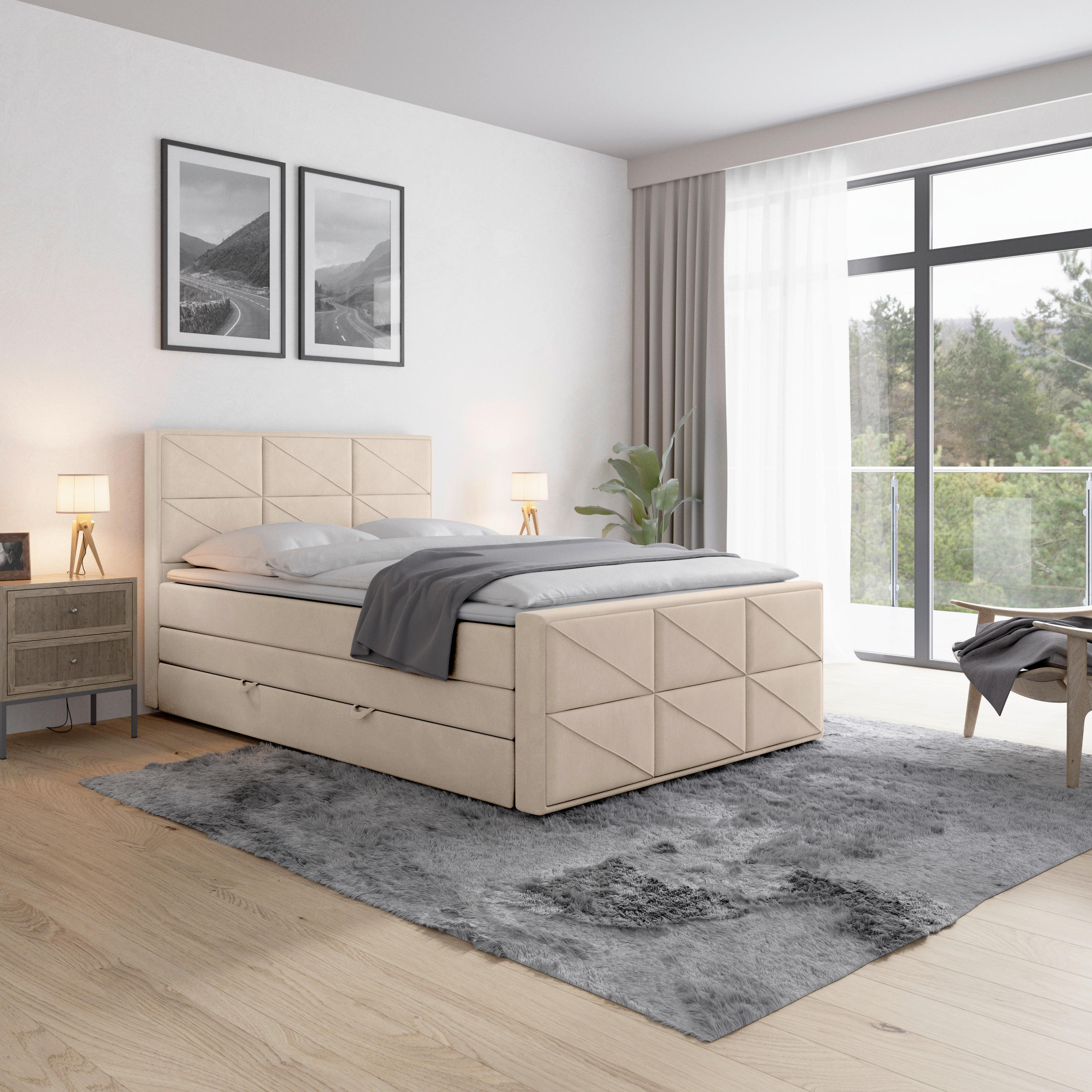 BOXSPRINGBETT 140/200 cm  Beige  - Beige, Modern, Holz/Kunststoff (140/200cm) - MID.YOU
