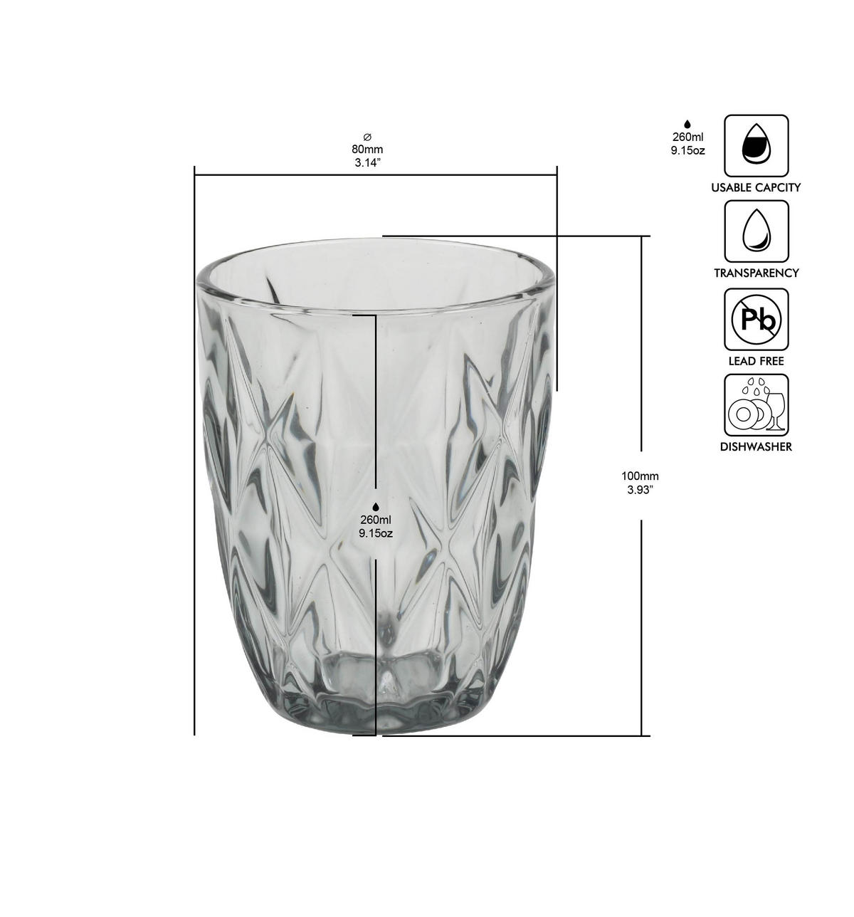 DRICKSGLAS 260 ml  - grå, Basics, glas (8/10cm) - Novel