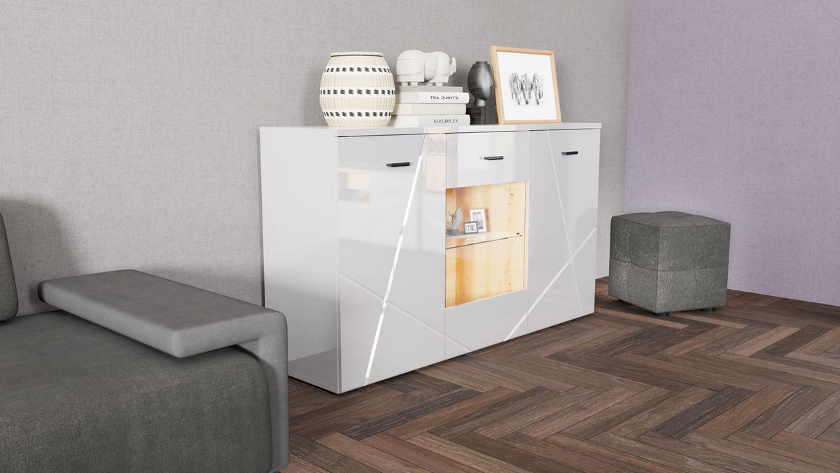 KOMMODE  in 150/88/42 cm  - Eichefarben/Silberfarben, MODERN, Glas/Holzwerkstoff (150/88/42cm) - MID.YOU