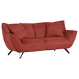 3-SITZER-SOFA in Samt Hellrot  - Hellrot/Schwarz, Design, Textil/Metall (203/90/95cm) - Carryhome