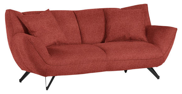 3-SITZER-SOFA in Samt Hellrot  - Hellrot/Schwarz, Design, Textil/Metall (203/90/95cm) - Carryhome