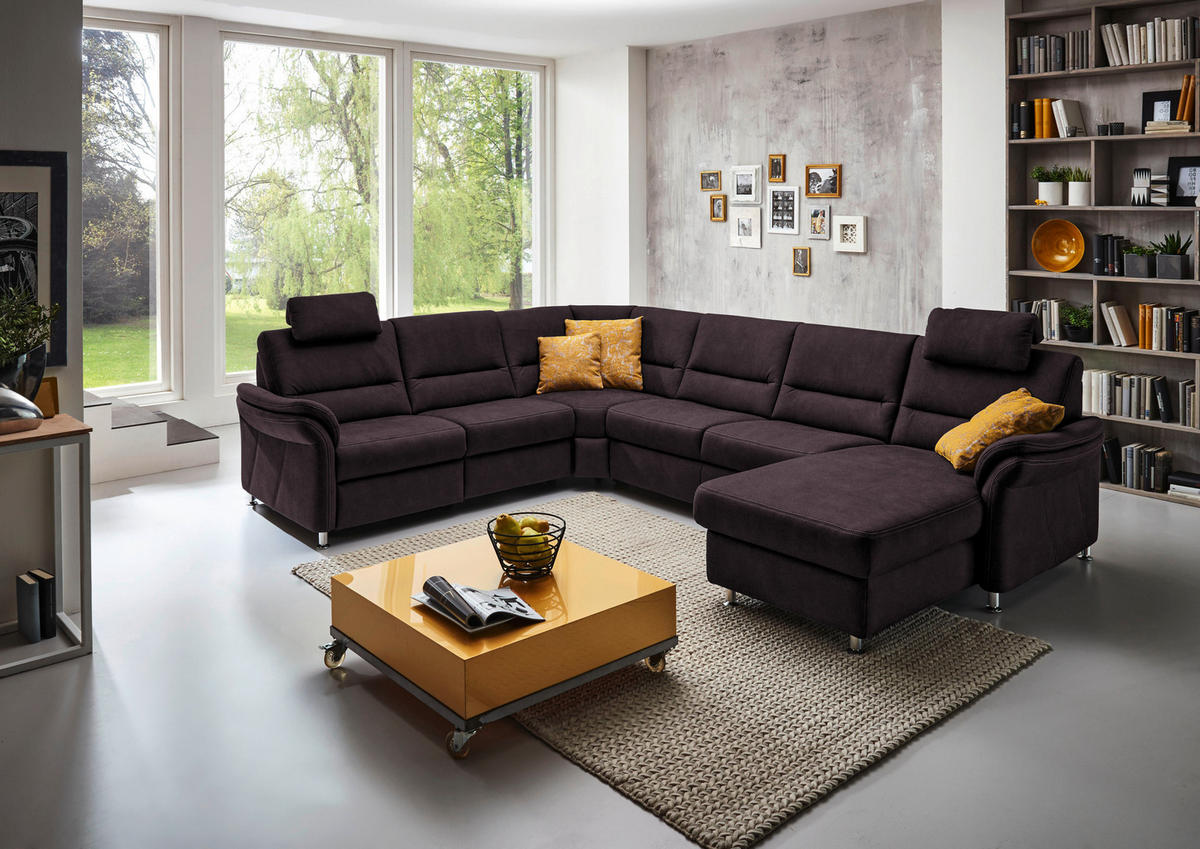 SOFFA i mikrofiber mörkbrun  - aluminiumfärg/mörkbrun, Klassisk, metall/textil (262/335/173cm) - Beldomo System