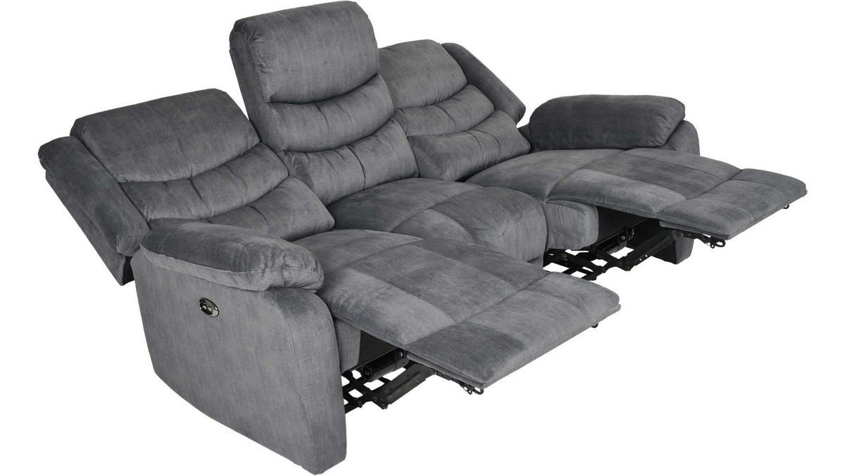 RECLINERSOFFA i mikrofiber grå  - svart/grå, Klassisk, metall/trä (195/103/100cm)