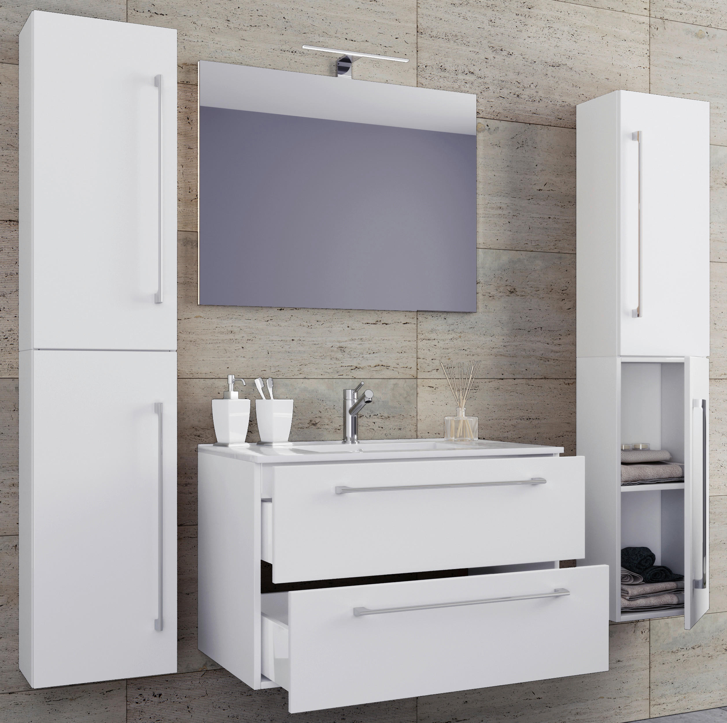BADEZIMMER  in 127 cm  - Weiß/Grau, MODERN, Keramik/Holzwerkstoff (127cm) - MID.YOU