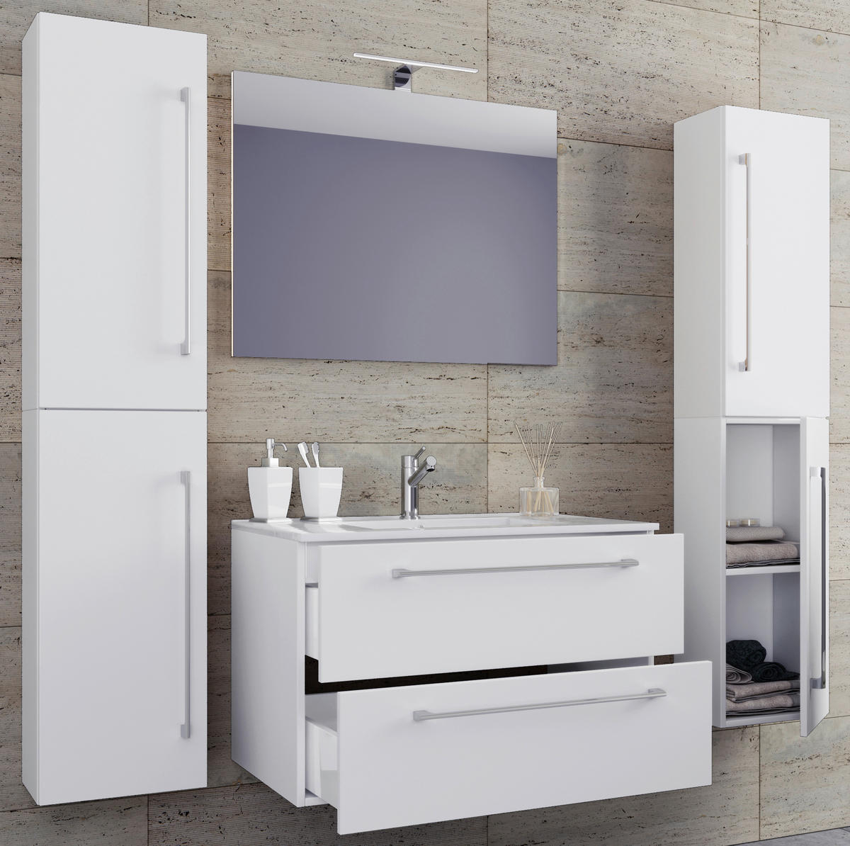 BADEZIMMER  in 127 cm  - Weiss/Grau, Modern, Keramik/Holzwerkstoff (127cm) - MID.YOU