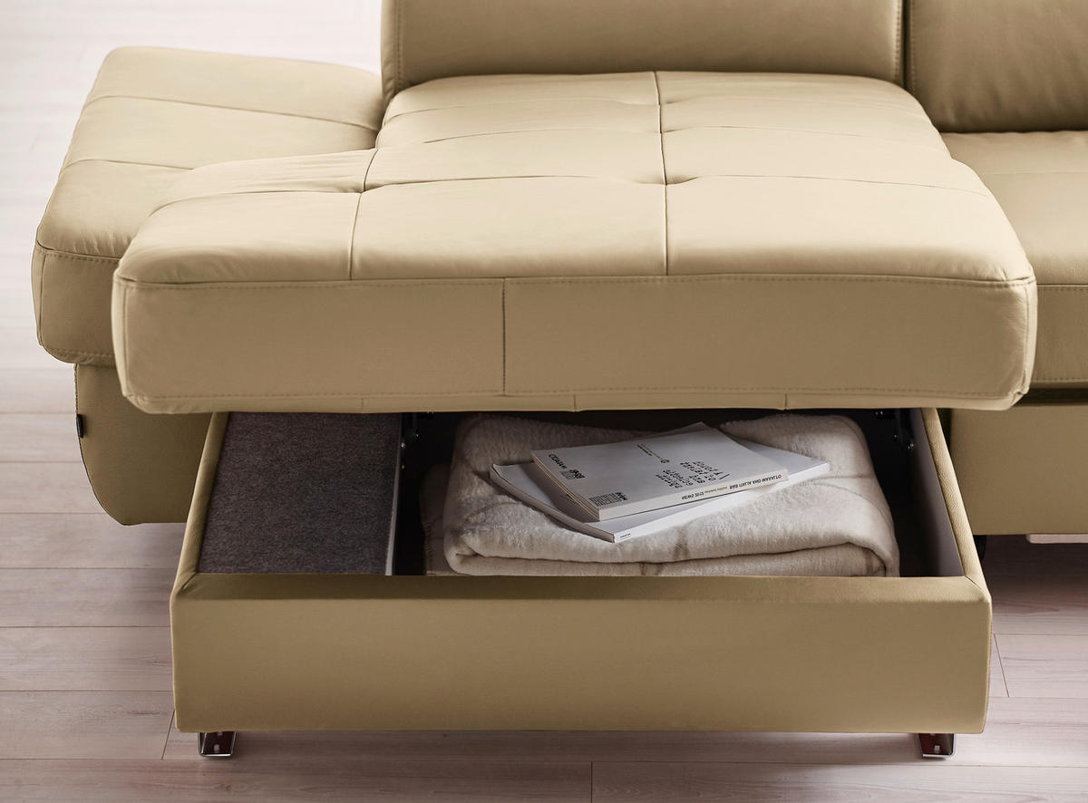WOHNLANDSCHAFT in Kombination Echtleder/Lederlook Ecru  - Chromfarben/Ecru, Design, Leder/Textil (212/327/165cm) - Stylife