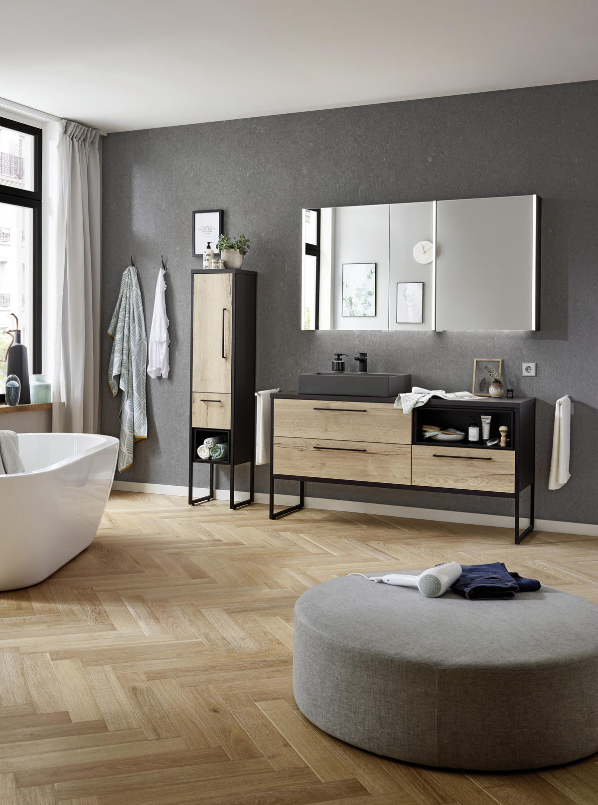 BADEZIMMER  in 155 cm  - Eichefarben/Anthrazit, Design, Keramik/Holzwerkstoff (155cm) - Dieter Knoll