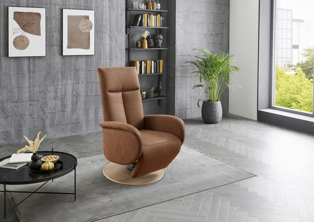 RELAXSESSEL Mikrofaser Haselnussfarben  - Eiche Bianco/Haselnussfarben, KONVENTIONELL, Holz/Textil (75/112/82cm) - Sit & More