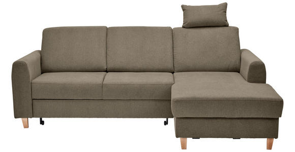 ECKSOFA Braun Flachgewebe Bettkasten, Schlaffunktion, Rücken echt, Kopfstütze, Liegefläche im Originalstoff  - Buchefarben/Braun, KONVENTIONELL, Holz/Textil (241/166cm) - Carryhome