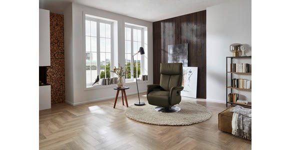 RELAXSESSEL in Leder Olivgrün - Edelstahlfarben/Olivgrün, Design, Leder/Metall (78/112/85cm) - Cantus