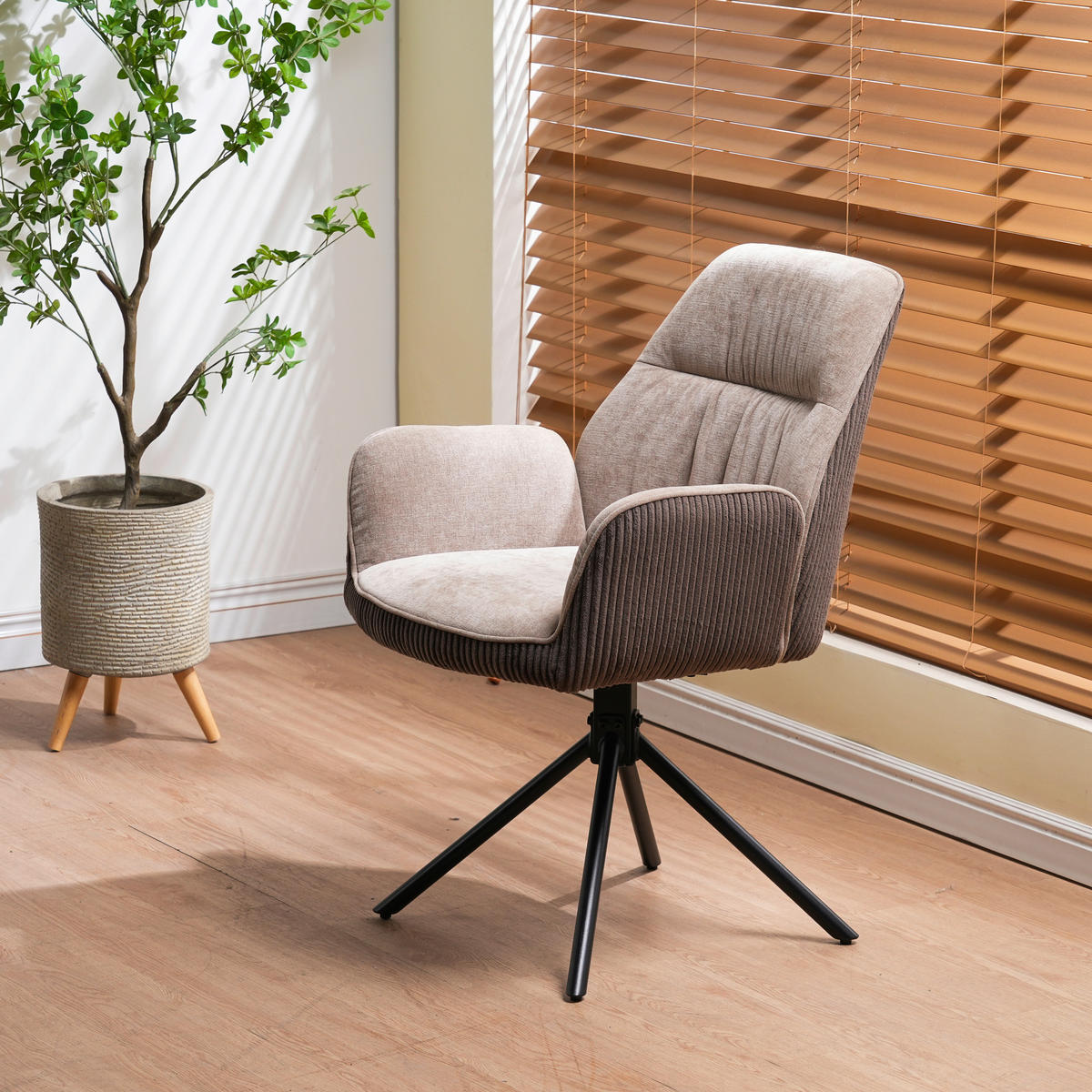 ARMLEHNSTUHL  Sitzfläche 180° drehbar Mikrofaser  Schwarz, Dunkelbraun, Beige  - Dunkelbraun/Beige, MODERN, Textil/Metall (60/89/65cm) - Livetastic