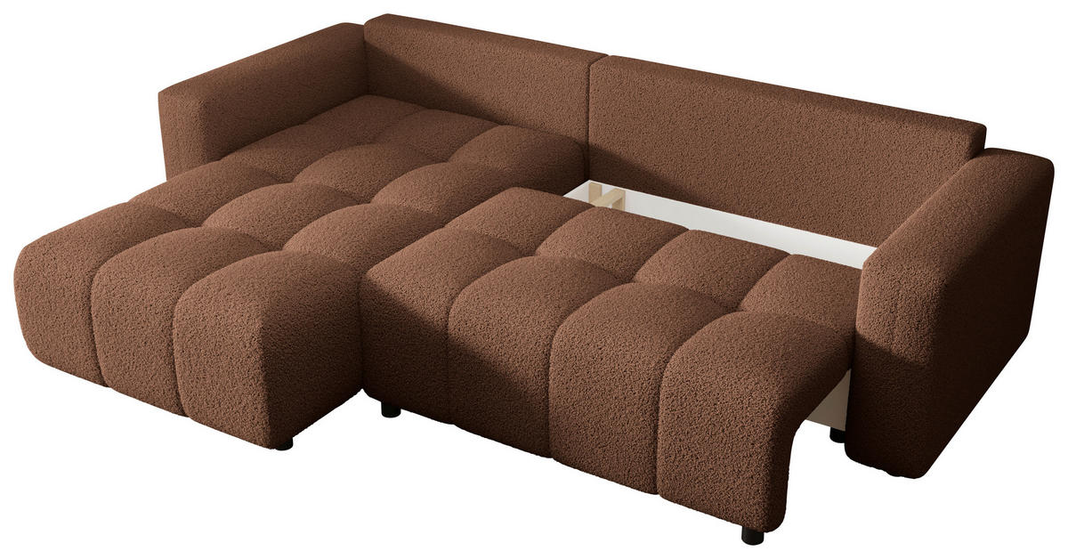 ECKSOFA Rostfarben Bouclé Zierkissen, Rückenkissen, Bettkasten, Schlaffunktion, Rücken echt, Liegefläche im Originalstoff  - Rostfarben/Schwarz, MODERN, Kunststoff/Textil (190/280cm) - Carryhome