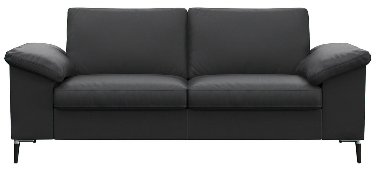 2-SITZER-SOFA Schwarz Echtleder  - Alufarben/Schwarz, Design, Leder/Metall (176/84,5/92cm) - Livetastic