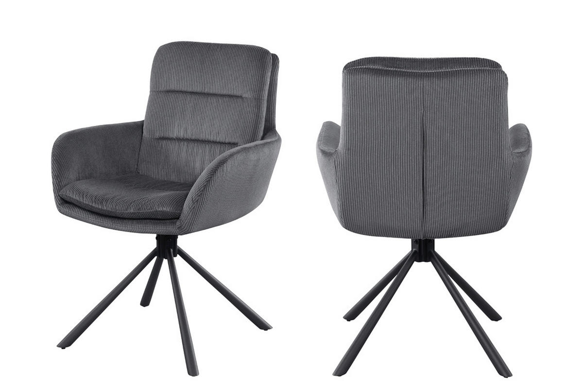 DREHSTUHL Cord Dunkelgrau  - Dunkelgrau/Schwarz, MODERN, Textil/Metall (60/89/64cm) - Livetastic