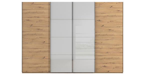 SCHWEBETÜRENSCHRANK 316/223/68 cm 4-türig Grau, Eiche Artisan - Chromfarben/Eiche Artisan, KONVENTIONELL, Glas/Holzwerkstoff (316/223/68cm) - Novel