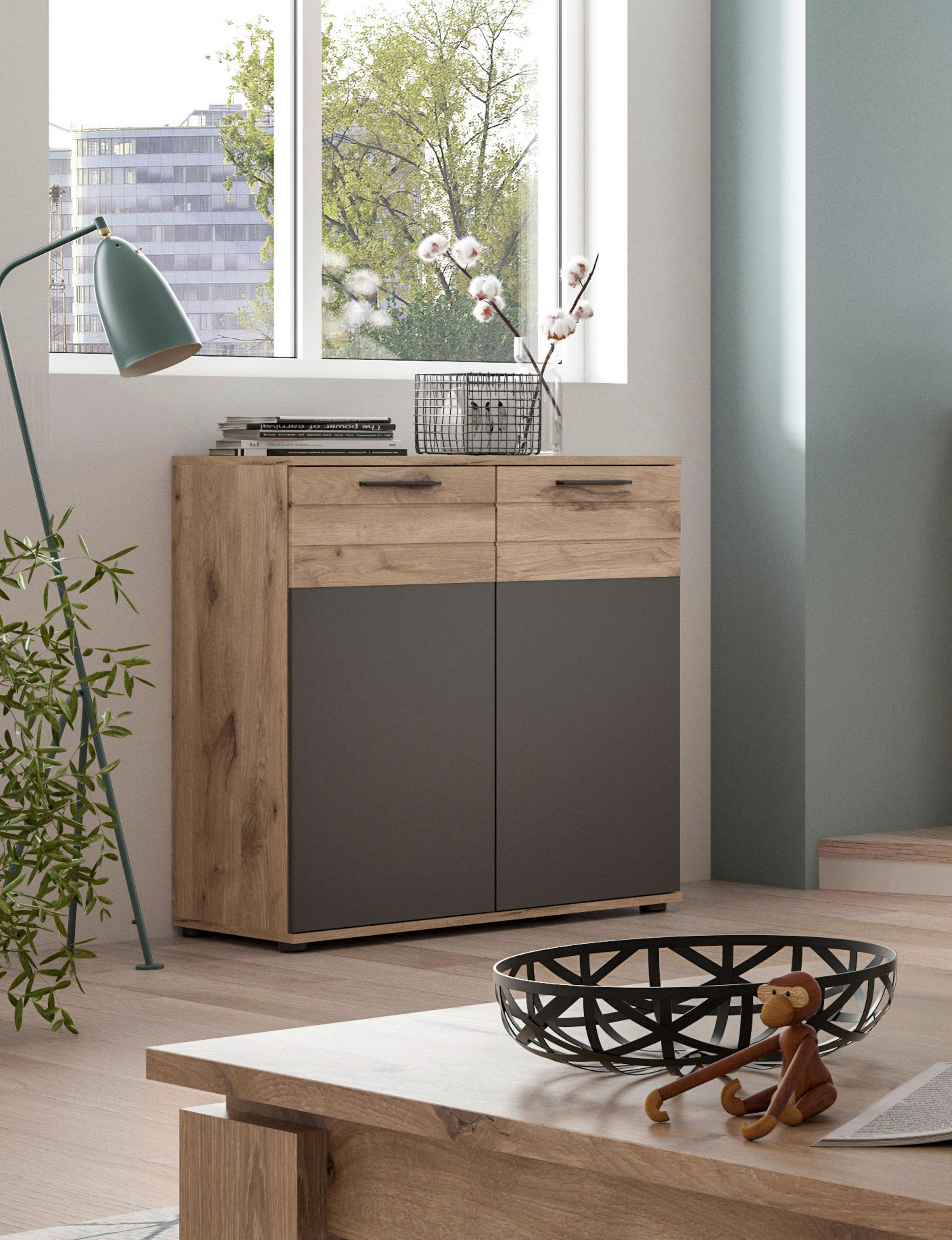 KOMMODE  in 80/87/40 cm  - Eichefarben/Grau, Holzwerkstoff/Kunststoff (80/87/40cm) - MID.YOU