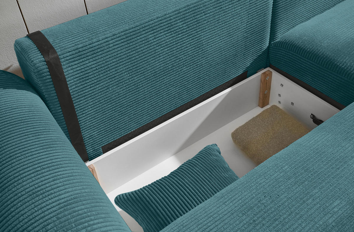 ECKSOFA - Azurblau/Schwarz, KONVENTIONELL, Kunststoff/Textil (255/185cm) - Hom`in