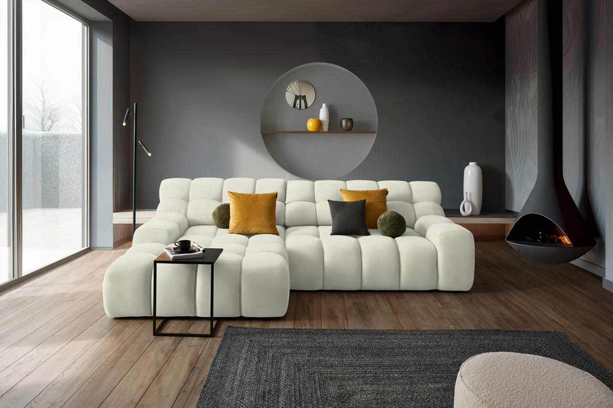 ECKSOFA in Webstoff Ecru  - Ecru/Schwarz, Modern, Kunststoff/Textil (180/297cm) - Welnova