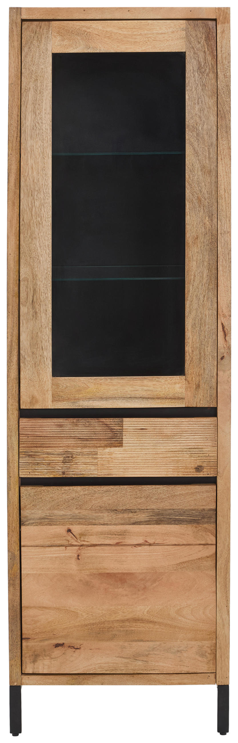 VITRINE in furniert, massiv Mangoholz   - Schwarz/Naturfarben, KONVENTIONELL, Glas/Holz (56/184/42cm) - Livetastic