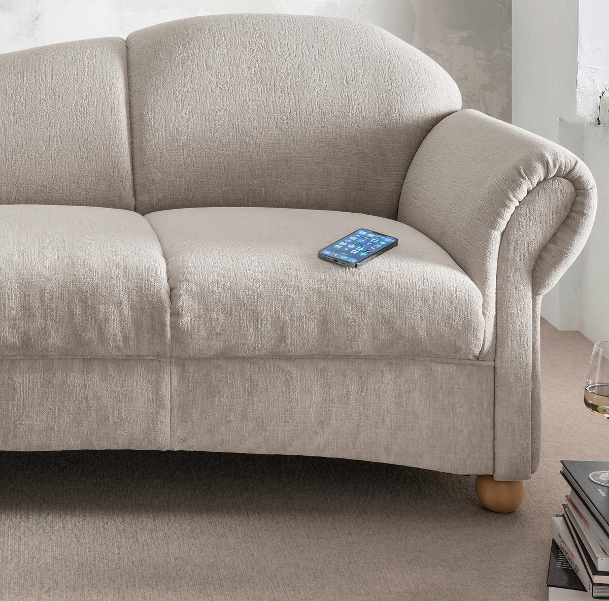 OTTOMANE in Mikrofaser Taupe  - Taupe/Wildeiche, Konventionell, Holz/Textil (190/84/86cm) - Livetastic