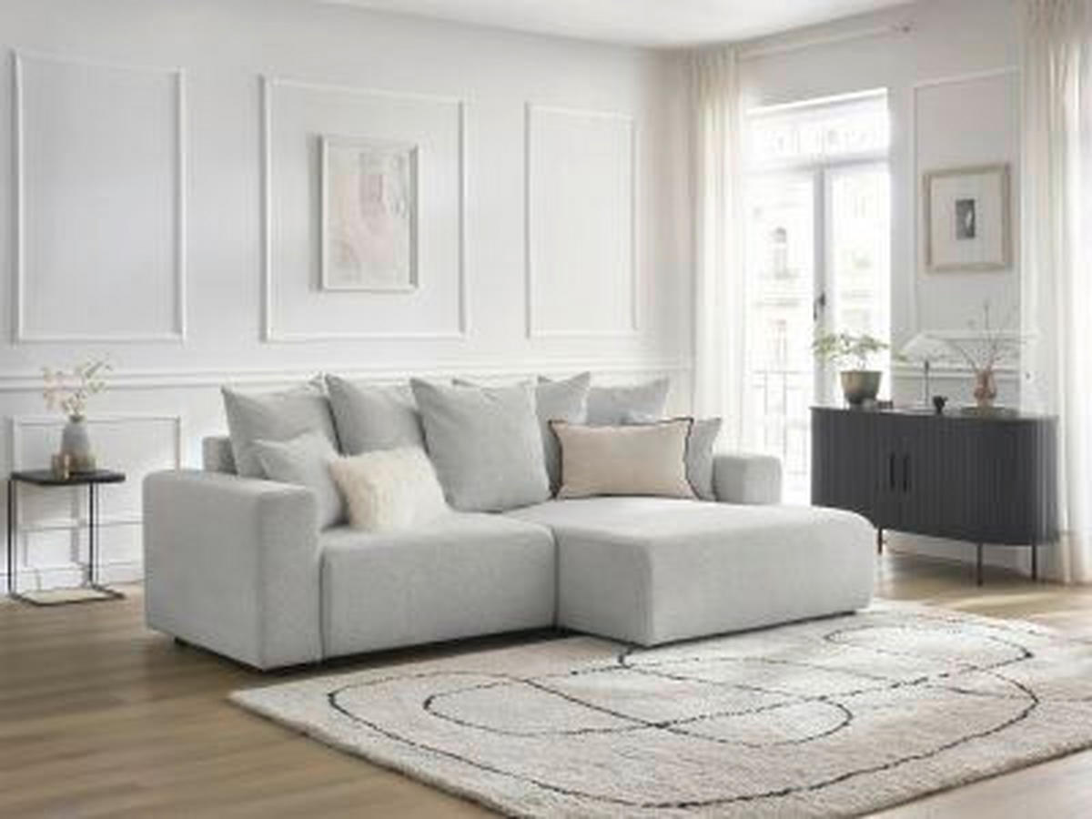 ECKSOFA Ottomane rechts  ATILLA Hellgrau Flachgewebe  - Hellgrau/Schwarz, MODERN, Kunststoff/Textil (244/149cm)