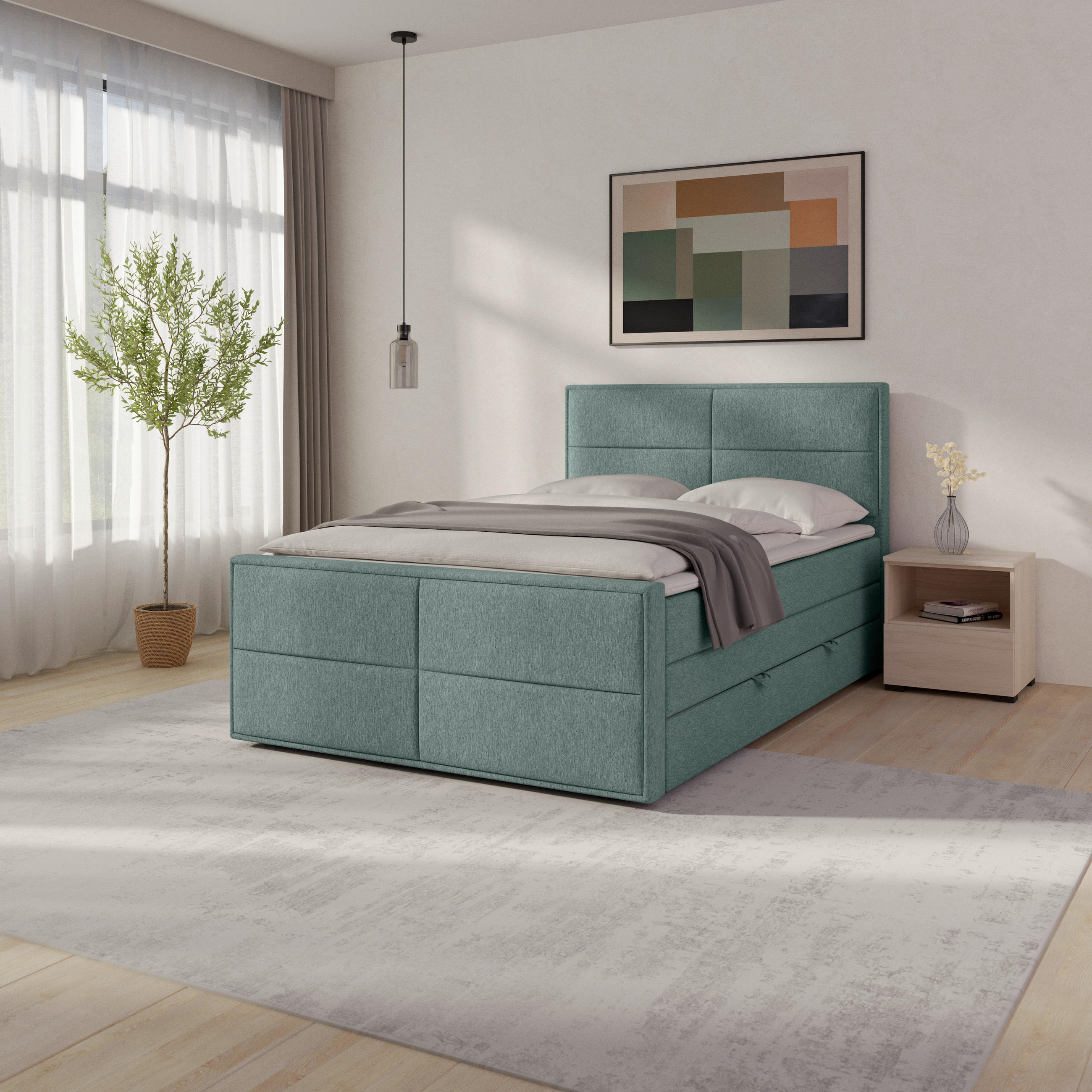 BOXSPRINGBETT 120/200 cm  in Blau  - Blau, MODERN, Holz/Kunststoff (120/200cm) - MID.YOU