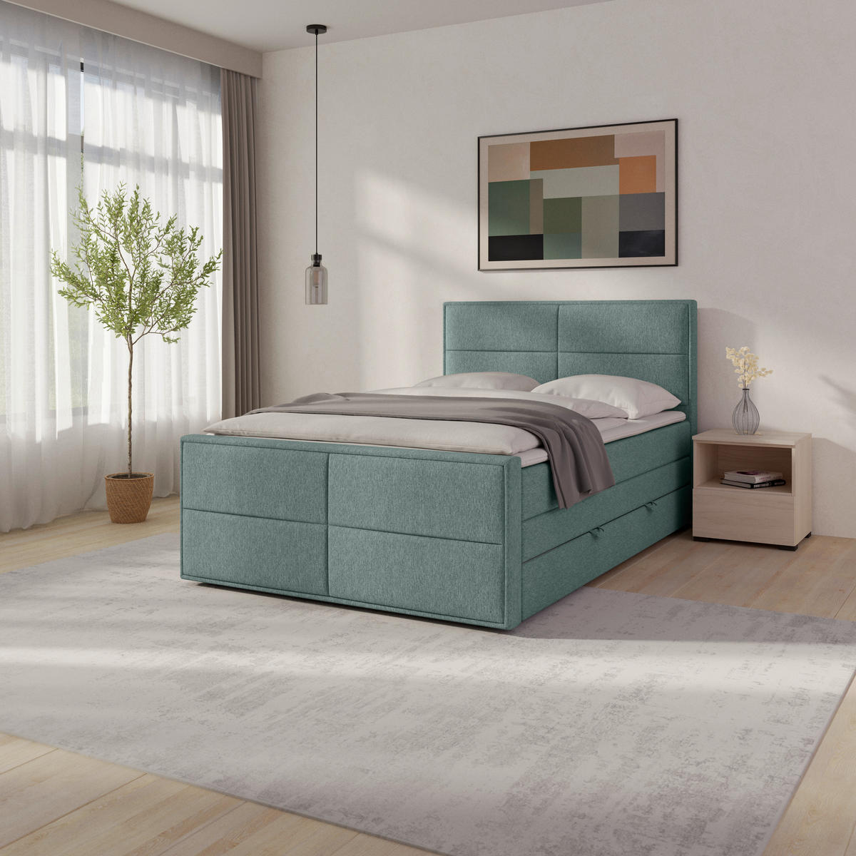 BOXSPRINGBETT 140/200 cm  in Blau  - Blau, Modern, Holz/Kunststoff (140/200cm) - MID.YOU