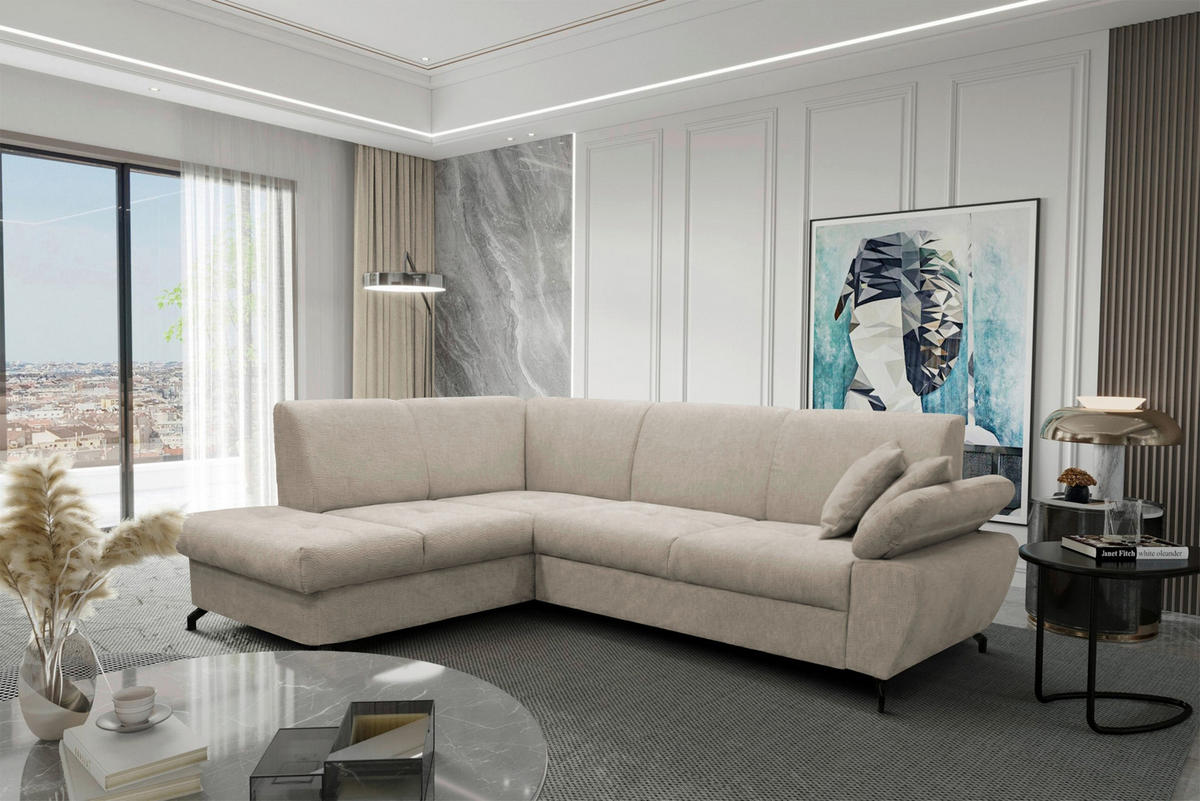 ECKSOFA CORA in Chenille Taupe  198/261 cm  - Taupe/Schwarz, Design, Textil/Metall (198/261cm) - MID.YOU