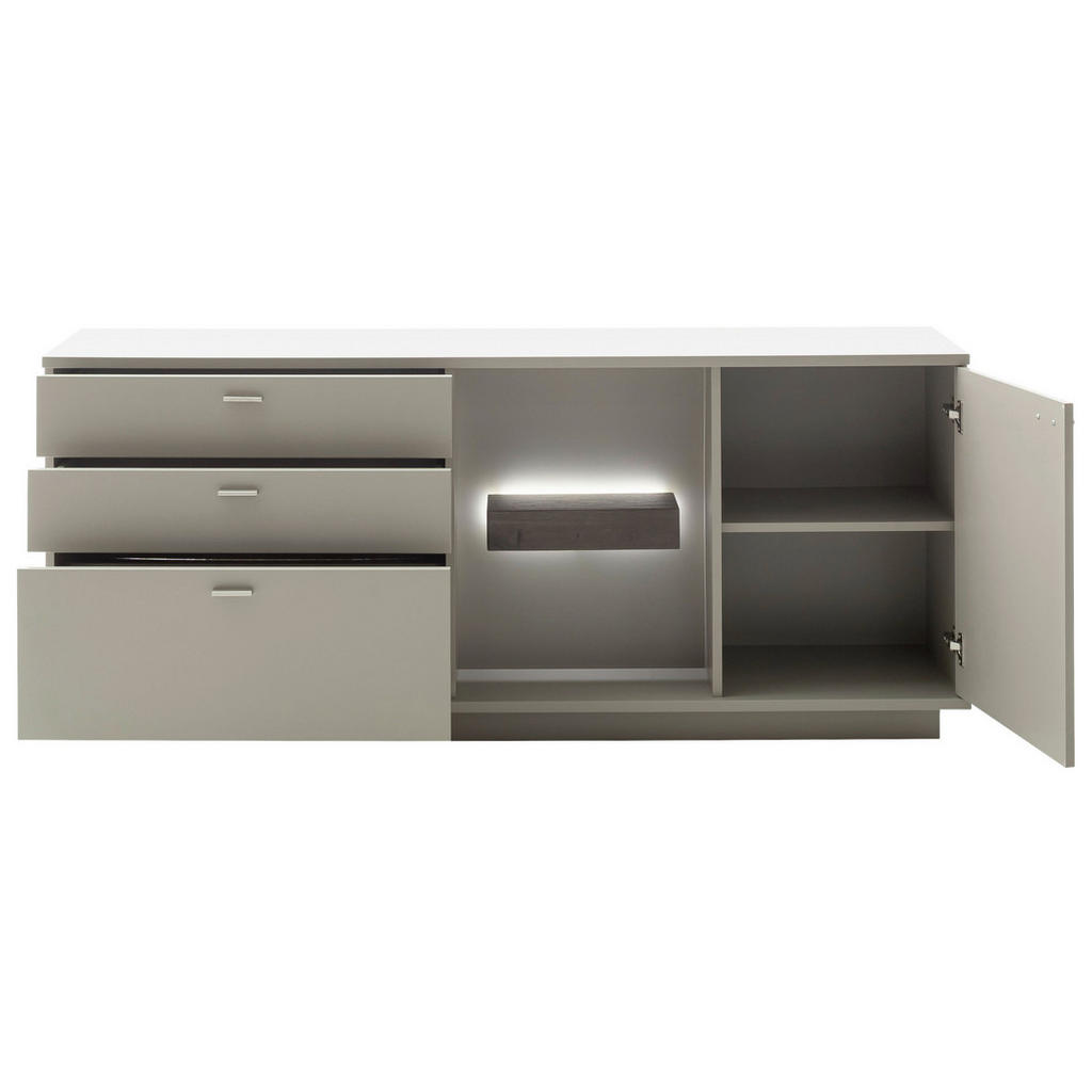 Thumbnail - Novel Sideboard, Grau, Eiche, Metall, 1 Fächer, 3 Schubladen, 180x77x44 cm, Beimöbel erhältlich, Wohnzimmer, Kommoden & ...