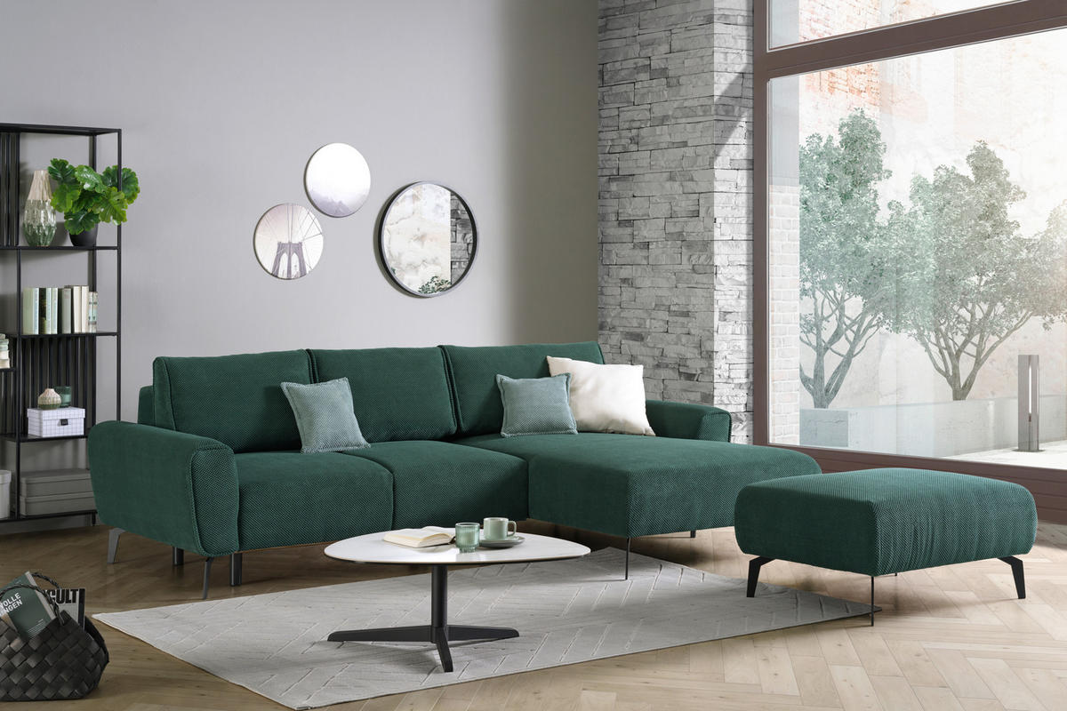 ECKSOFA in Webstoff Grün  - Schwarz/Grün, Design, Textil/Metall (272/170cm) - Welnova