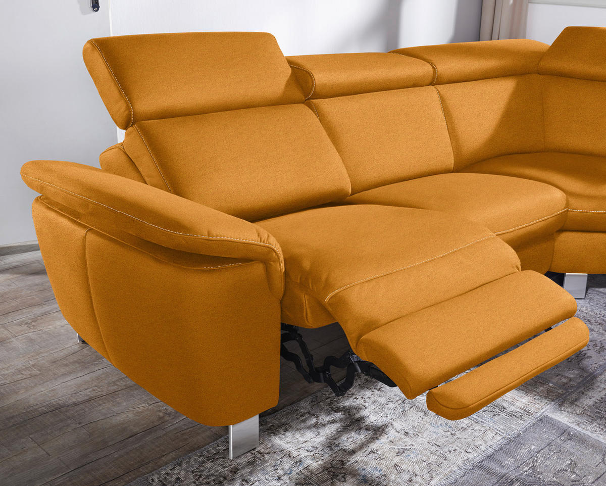ECKSOFA in Flachgewebe, Mikrofaser Orange  271/242 cm  - Beige/Alufarben, Design, Textil/Metall (271/242cm) - Cantus