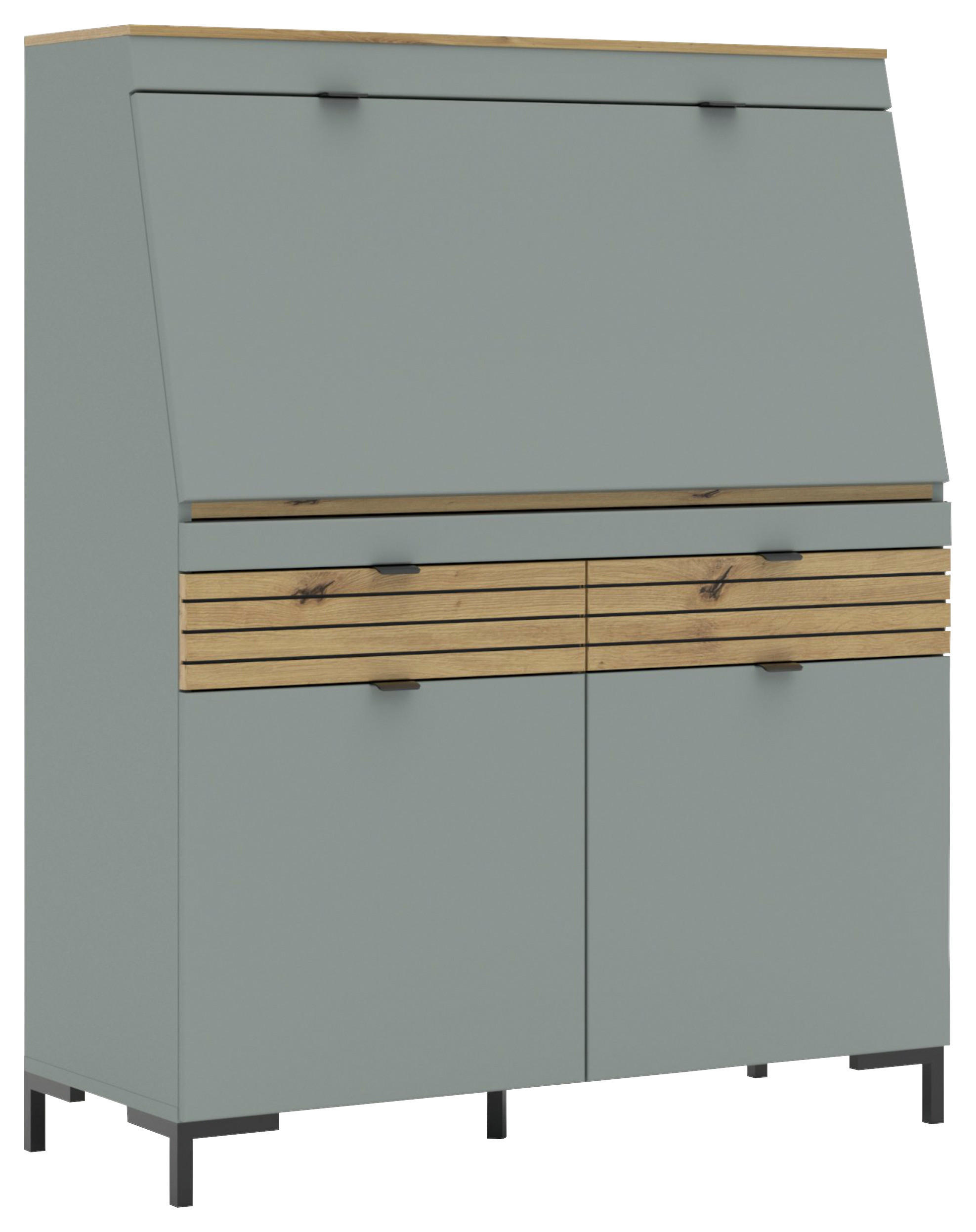 SEKRETÄR   - Schilfgrün/Eichefarben, MODERN, Holzwerkstoff/Metall (98/124/42cm) - Voleo