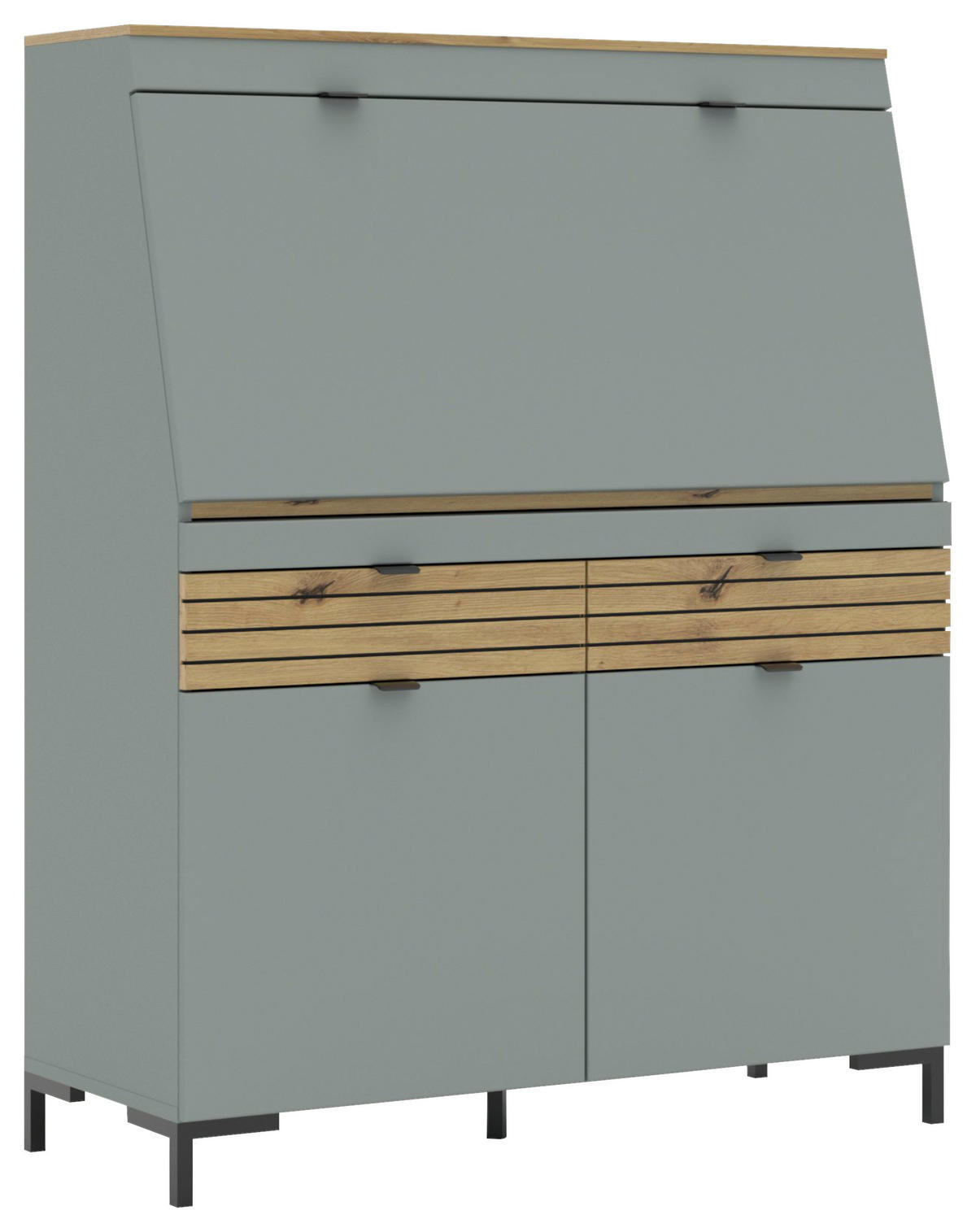 SEKRETÄR   - Schilfgrün/Eichefarben, MODERN, Holzwerkstoff/Metall (98/124/42cm) - Voleo