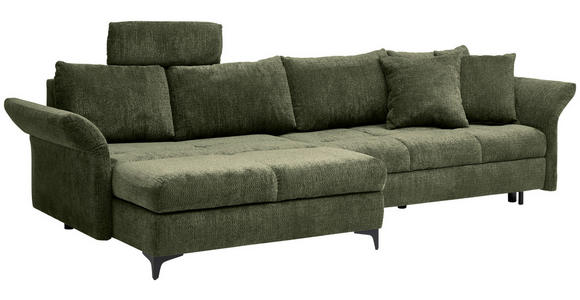 ECKSOFA in Chenille Olivgrün  - Schwarz/Olivgrün, KONVENTIONELL, Textil/Metall (291/153cm) - Hom`in