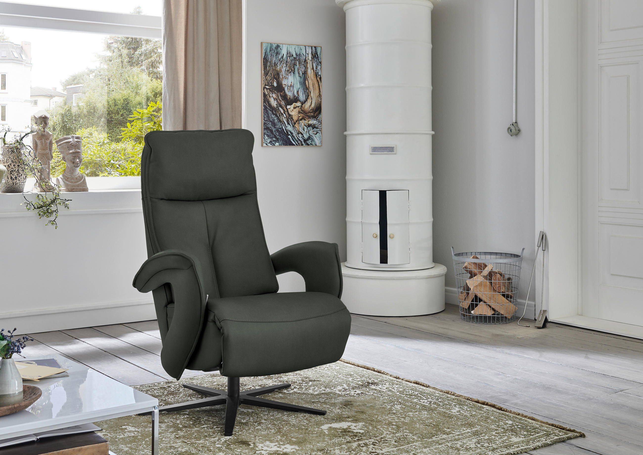 RELAXSESSEL in Leder Dunkelgrün  - Dunkelgrün/Schwarz, Design, Leder/Metall (77/110/87cm) - Valdera