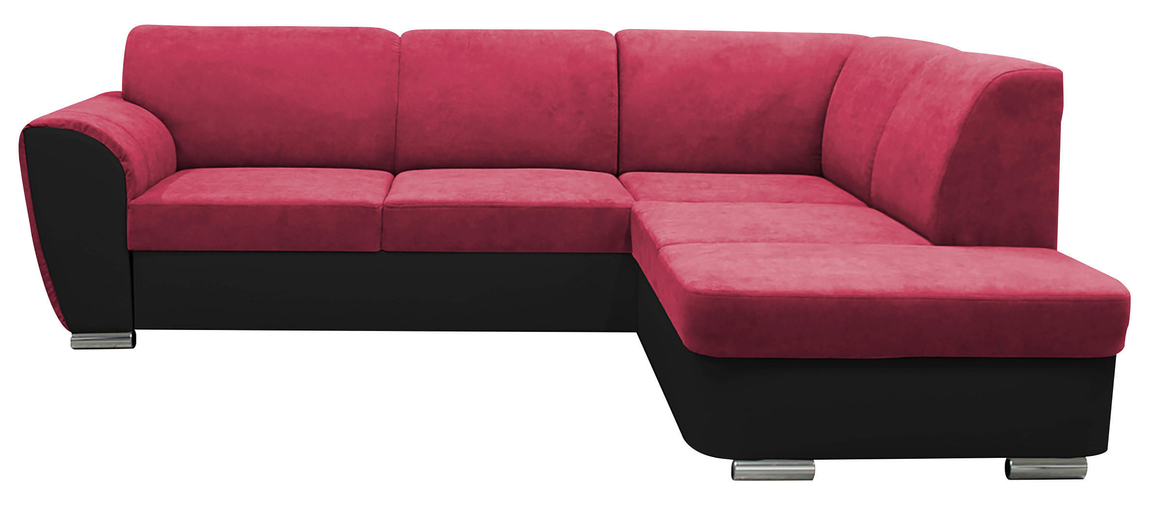 ECKSOFA  in Velours Rot, Schwarz  255/196 cm  - Silberfarben/Rot, Design, Kunststoff/Textil (255/196cm) - MID.YOU